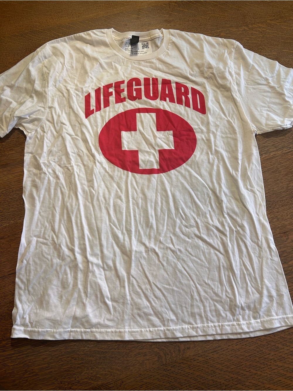 Gildan White Short-Sleeve Tee with Red Lifeguard Print